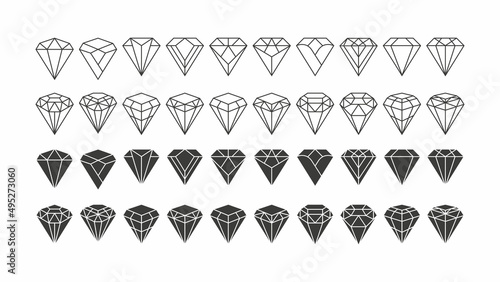 Set of Diamond icon logo vector design concept. Crystal black illustration for jewelry store, marriage event, or business fashion beauty.