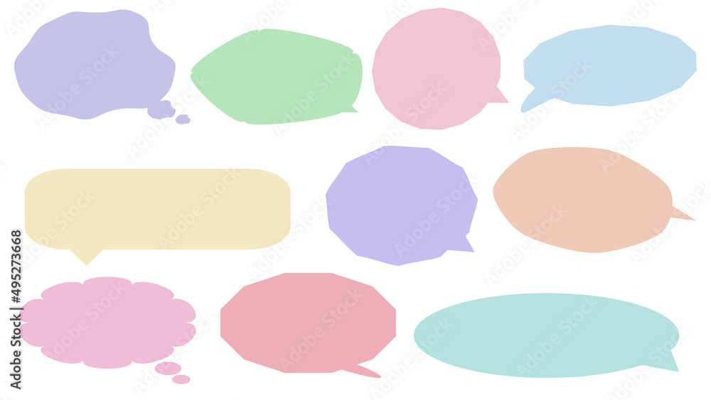 set of abstract blank pastel speech bubble, message box, conversation box, chat box, speaking balloon