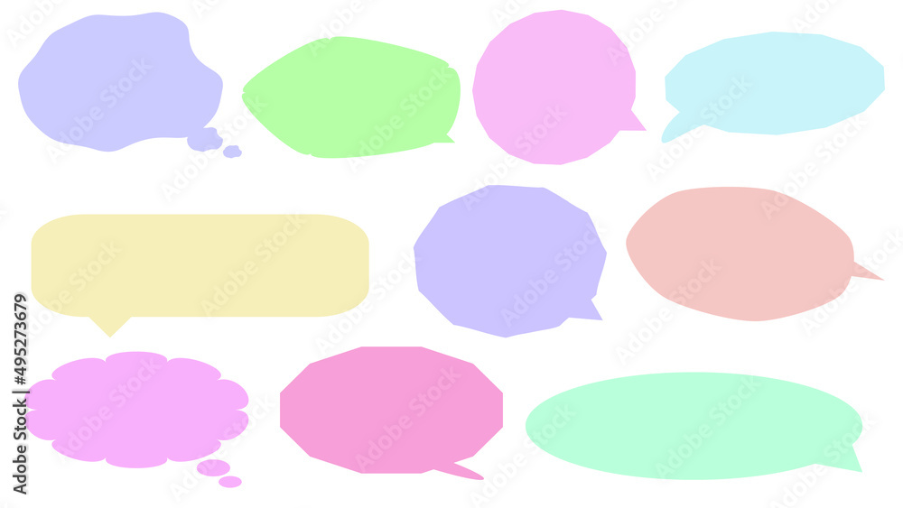 set of abstract blank pastel speech bubble, message box, conversation box, chat box, speaking balloon