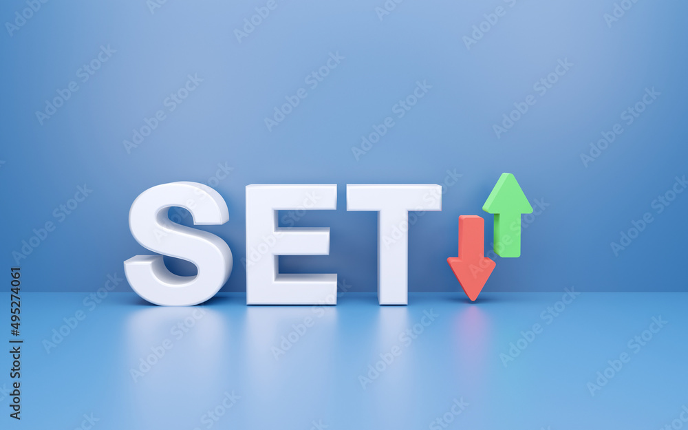 3D SET - Stock Exchange of Thailand and arrow isolated on blue background.
3D SET - Stock Exchange of Thailand and arrow isolated on blue background.