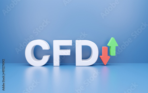 3D CFD - Contract For Difference and arrow isolated on blue background. investment concept. photo