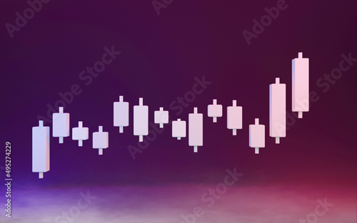 3d rendering Candlestick chart  financial and stock markets isolated on neon background with smoke  trading cryptocurrency  investment trading  exchange  isometric  financial  index  Bullish  forex.