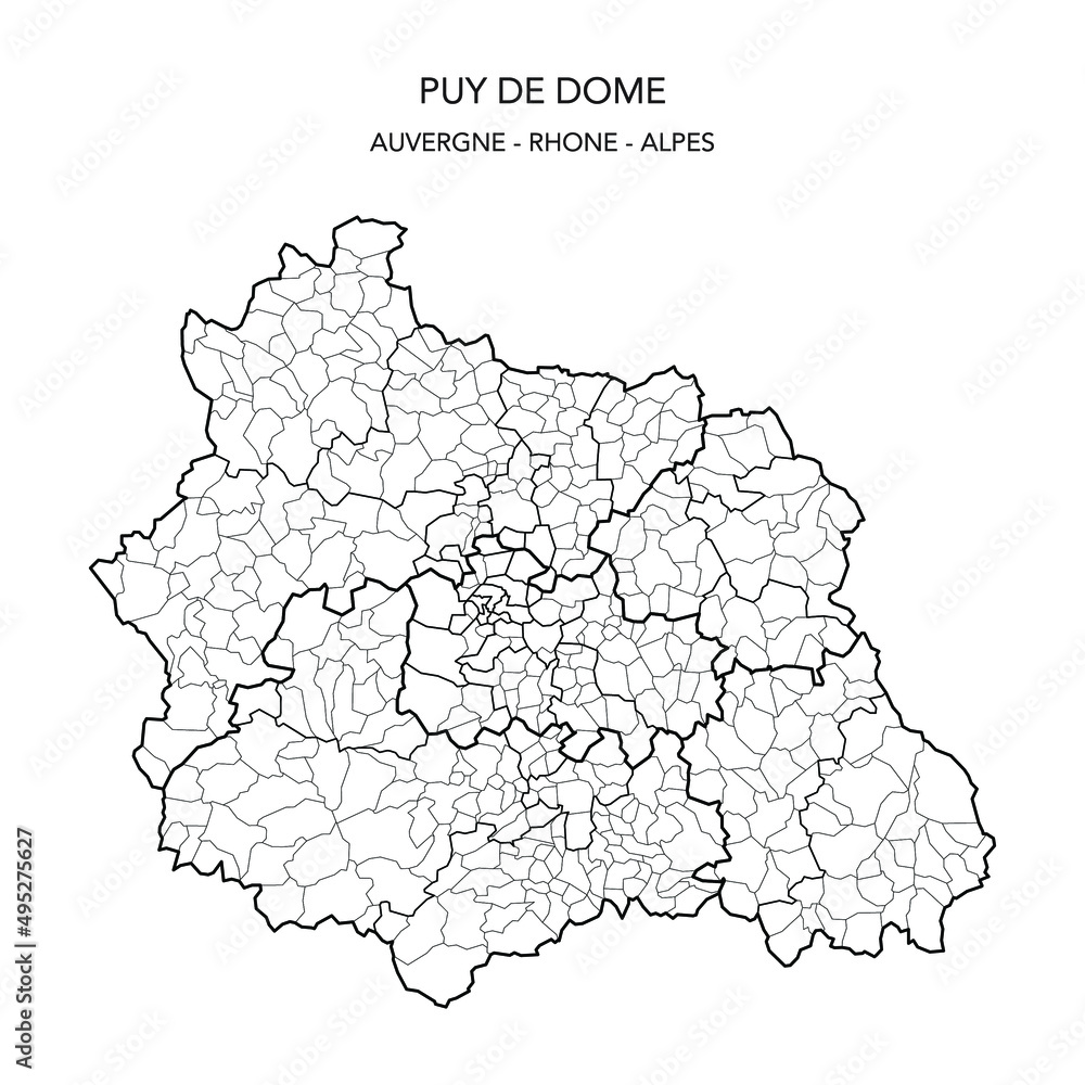 Map of the Geopolitical Subdivisions of The Département Du Puy De Dôme Including Arrondissements, Cantons and Municipalities as of 2022 - Auvergne Rhône Alpes - France