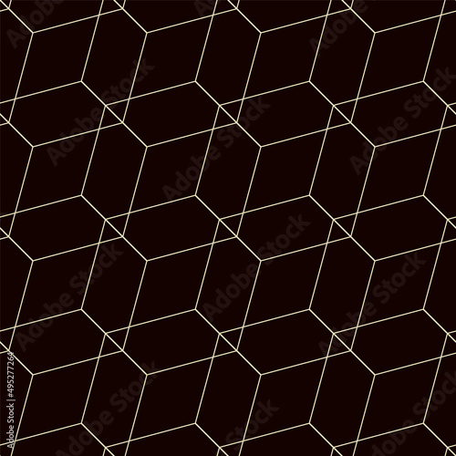 Volume cube seamless pattern. Art deco style. Black abstract print. Golden geometric shape. Vector stock illustration © Anastasia Gapeeva