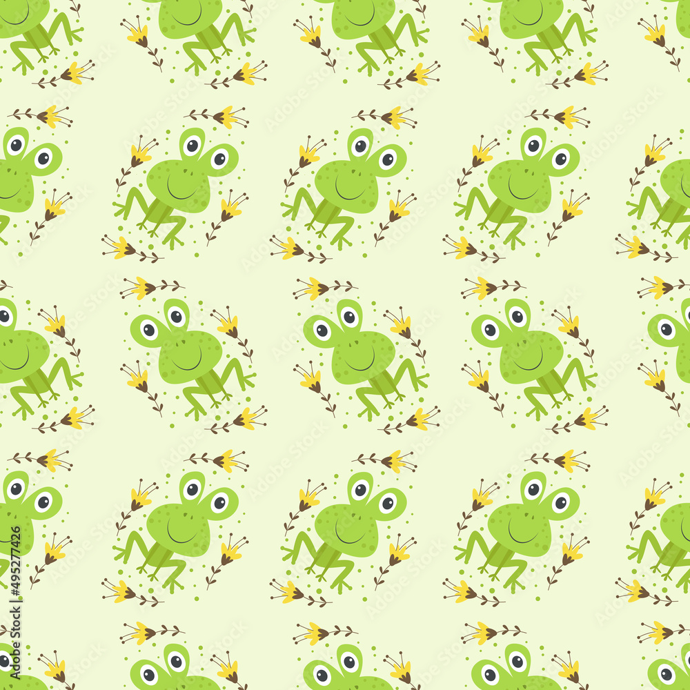 Seamless pattern with cute frog vector illustration in cartoon style Seamless pattern with cute frog vector illustration in cartoon style