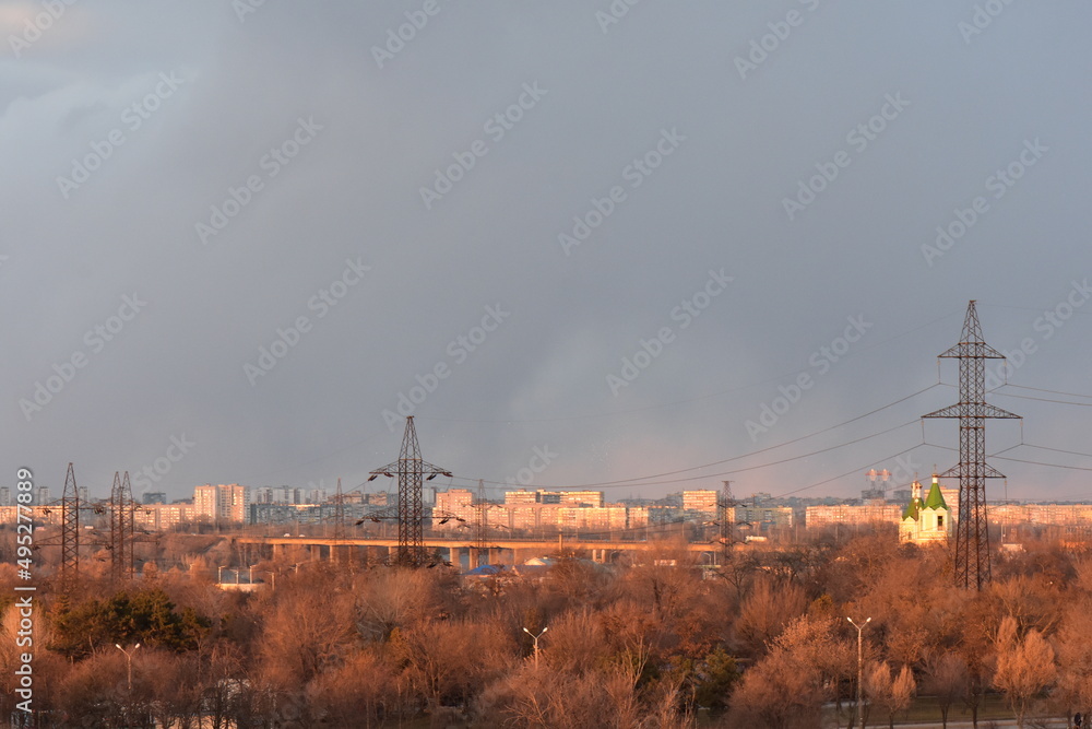 Tipical sunset in Ukraine over Dnipro river