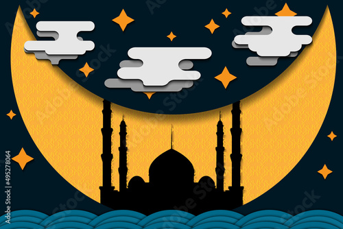 vector illustration ramadan background with papper cut style good for ramadan greeting card, ramadan content background, printing etc.