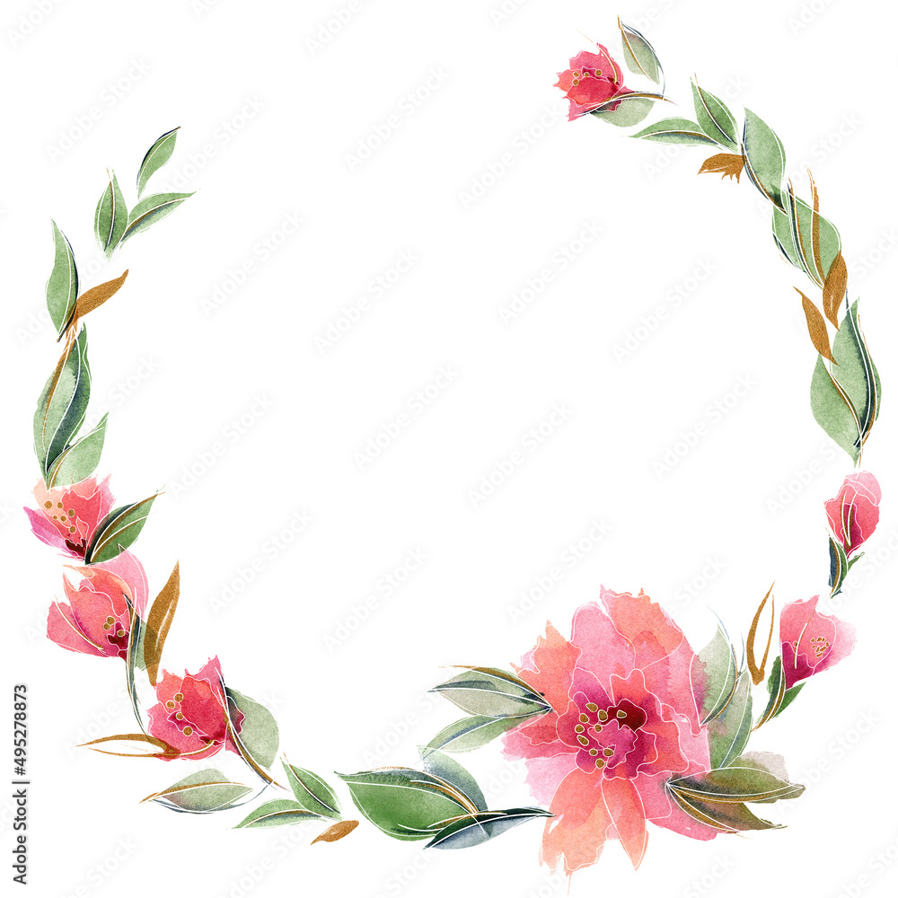 Pink floral wreath with delicate fragrant rose flowers