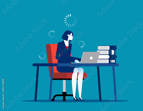 Tired businesswoman at work. Bored office worker procrastinating behind his desk