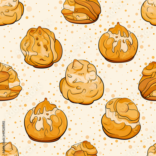 Seamless background illustration with profiteroles
