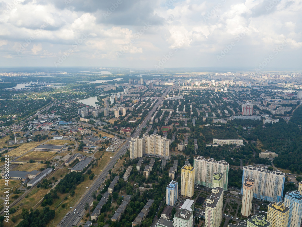 Kyiv city. Aerial drone view.