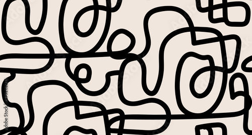 Vector abstract seamless scribble pattern. Random chaotic bold lines. Background with lines and waves.
