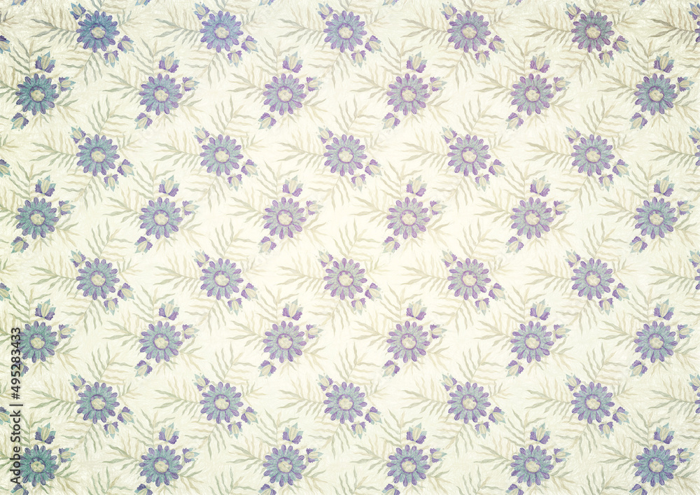 Retro background with floral ornament for card design, scrapbooking, packaging or wrapping. Purple flowers on a light background. Retro background with floral ornament for card design, scrapbooking, packaging or wrapping. Purple flowers on a light background.