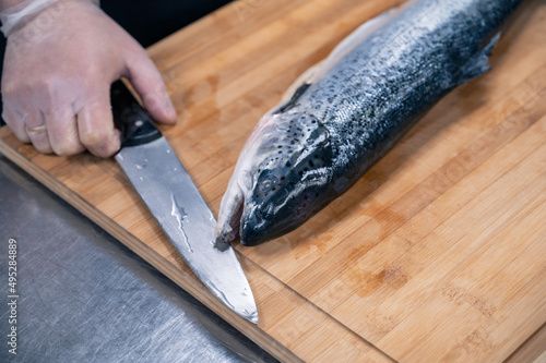 Chef preparing a salmon fis...
