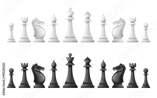 Black and white team chess figure graphic design element illustration set