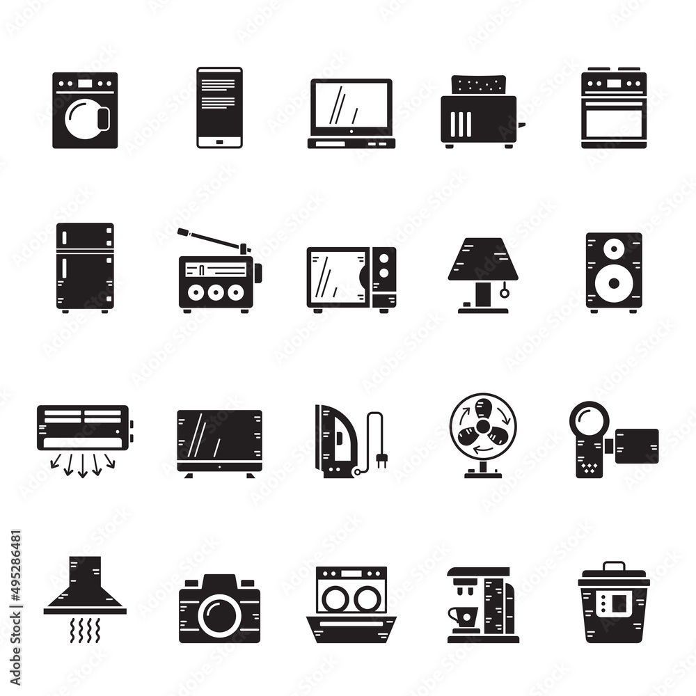 Silhouette Household appliances and electronics icons - vector icon set Silhouette Household appliances and electronics icons - vector icon set