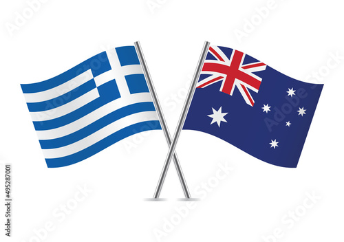 Greece and Australia flags. Greek and Australian flags, isolated on white background. Vector icon set. Vector illustration. 