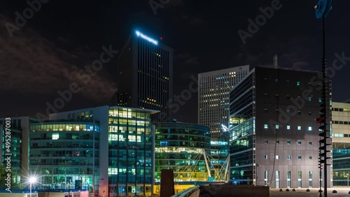 Night Scenery at La Defense District With Towers and Buildings