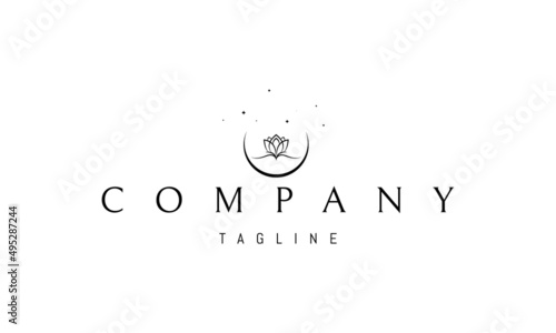 Vector logo on which an abstract image of the moon and a lotus flower against the background of stars.