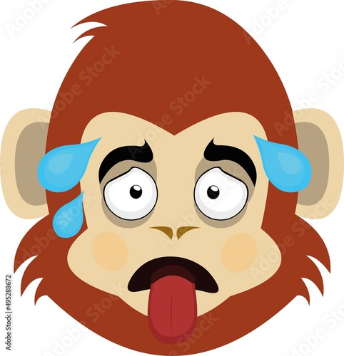 Vector illustration of a cartoon monkey or gorilla with an exhausted expression, tongue sticking out and beads of sweat on his head