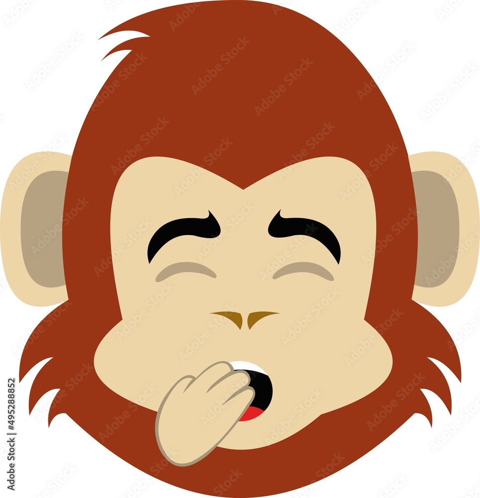 Vector illustration of a cartoon monkey or gorilla yawning, covering his mouth with his hand Vector illustration of a cartoon monkey or gorilla yawning, covering his mouth with his hand