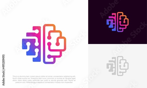 brain technology logo design vector