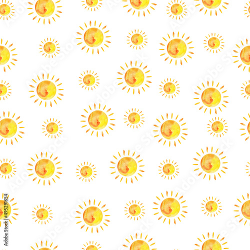 Sunny watercolor seamless pattern. Template for decorating designs and illustrations. 