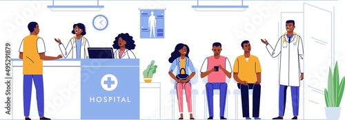 Medicine concept with black doctors and patient on emergency hospital hall background