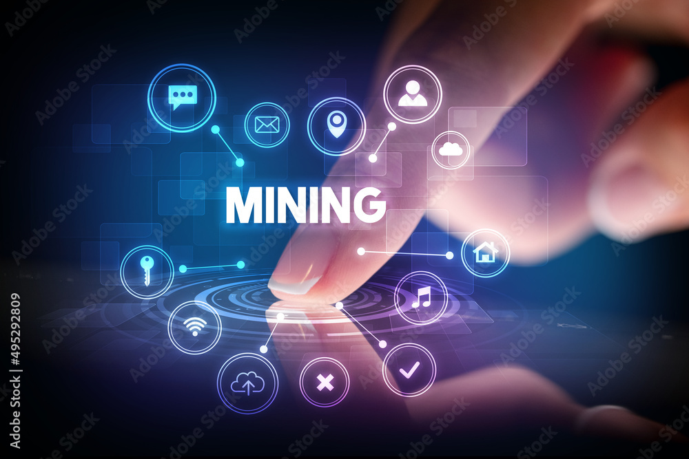 Finger touching tablet with web technology icons concept Finger touching tablet with web technology icons concept