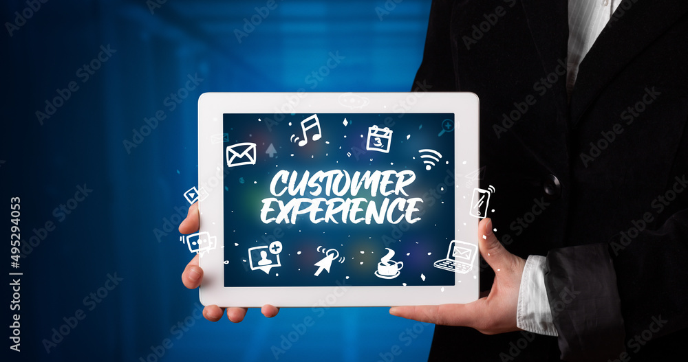 Person holding tablet, social network concept Person holding tablet, social network concept