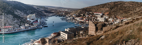 Panorama of Balaklava Bay in spring. Crimea