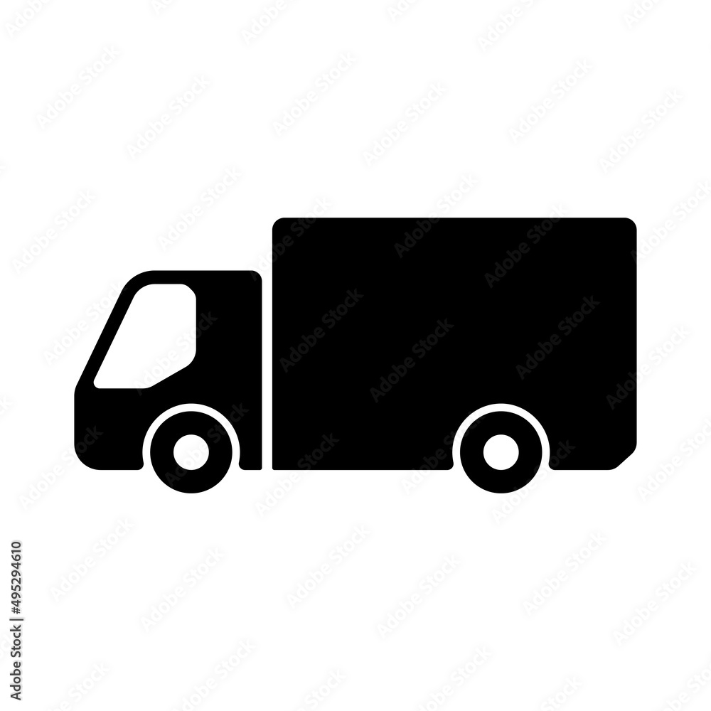 Truck icon. Cargo van. Black silhouette. Side view. Vector simple flat graphic illustration. Isolated object on a white background. Isolate. Truck icon. Cargo van. Black silhouette. Side view. Vector simple flat graphic illustration. Isolated object on a white background. Isolate.