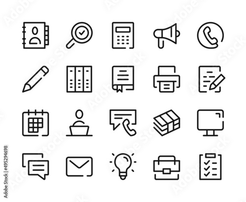 Office icons. Vector line icons set. Business, office work concepts. Outline symbols, linear graphic elements. Modern design