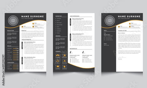 Resume and Cover Letter Layout Set with Black Sidebar Template Element  photo