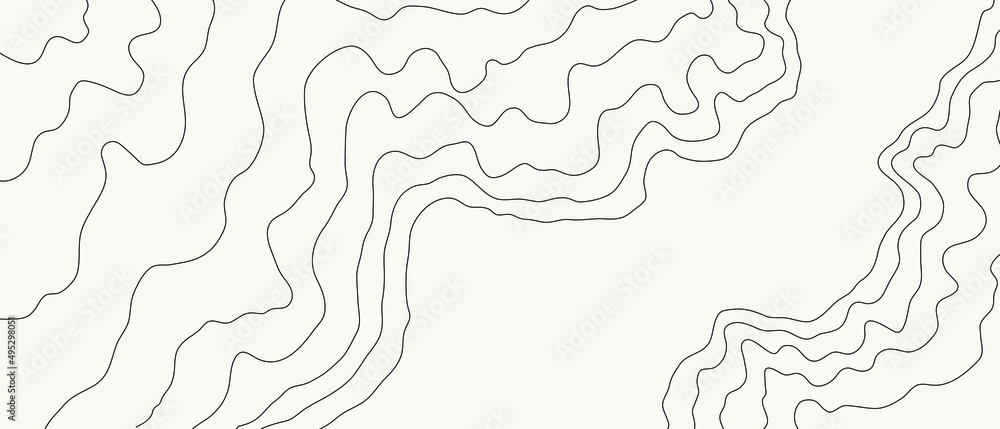 The handwrite stylized height of the topographic contour map in lines and stroke. The concept of a conditional geography scheme and the terrain path. Black on white background. Vector illustration.