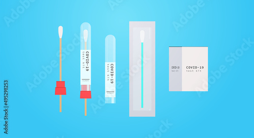 Vaccine bottle and coronavirus pandemic test flat illustration.