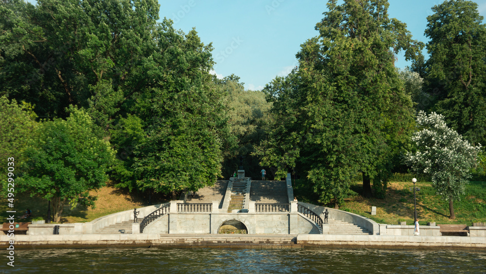 Embankment and stairs in Neskuchny Garden park, Moscow

