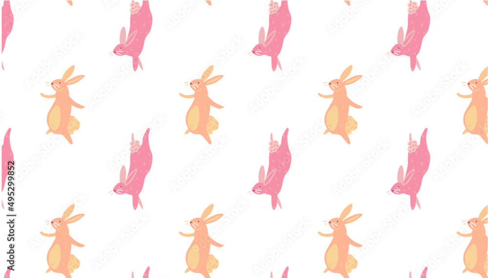 Vector illustration Pattern with dancing Easter bunnies on a white background Vector illustration Pattern with dancing Easter bunnies on a white background
