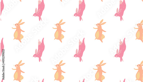 Vector illustration Pattern with dancing Easter bunnies on a white background