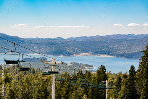 Sunny view of the sky lift of Big bear lake