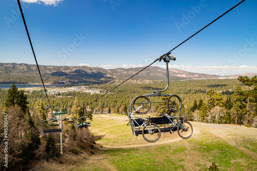 Sunny view of the sky lift of Big bear lake photo