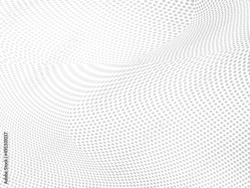 The halftone texture is chaotic monochrome. Abstract black and white waves background of dots. Backdrop for the design of websites, business cards, posters