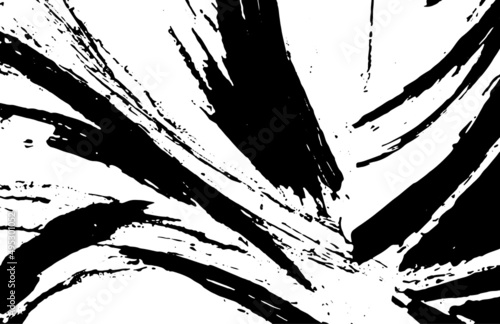 Black and white grunge background. Smears of black paint on white. The abstract backdrop is monochrome. Psychedelic Image