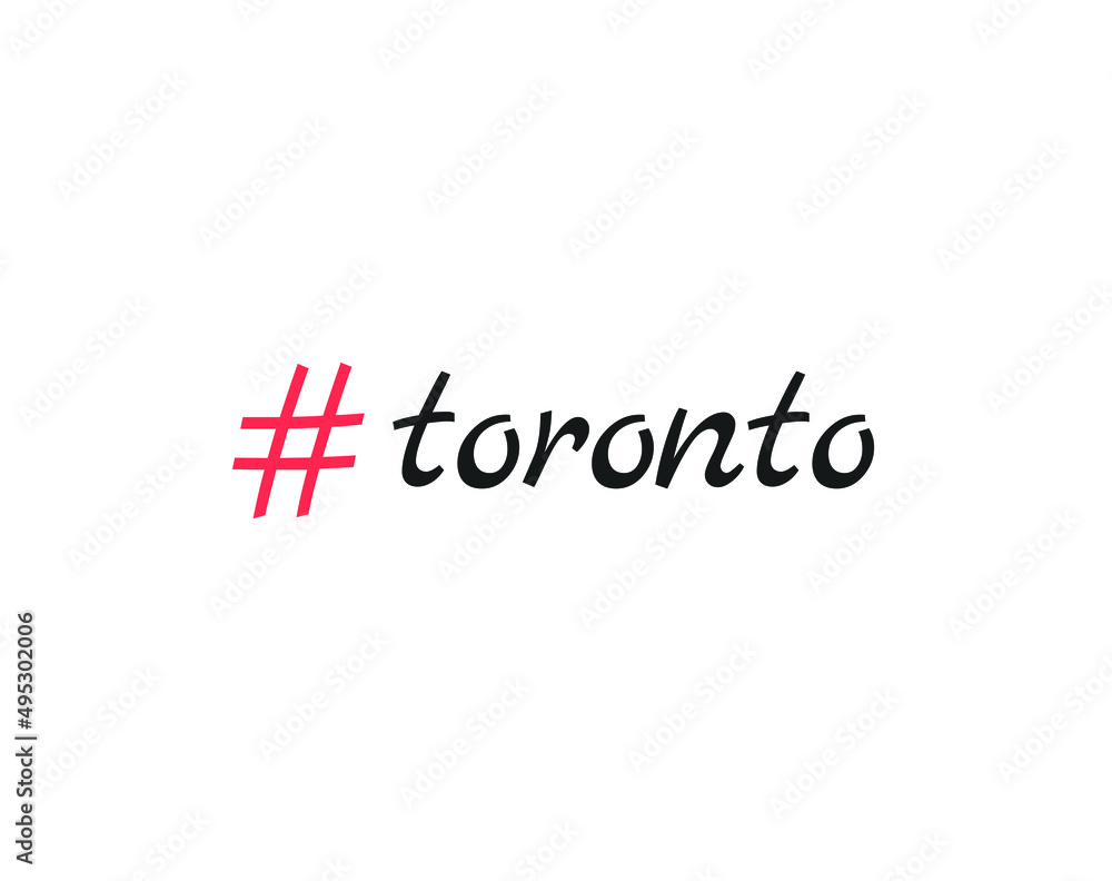 Toronto hashtag. Toronto handwritten inscription. Hand drawn lettering. Calligraphy. Red hashtag