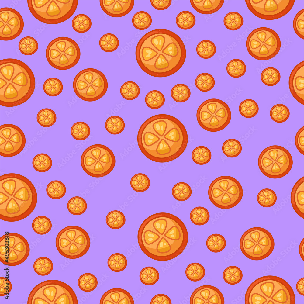 Cute refreshing seamless pattern, fruit style in vector. Delicious orange design for interior decoration, print posters, greeting cards, business banners, packaging.