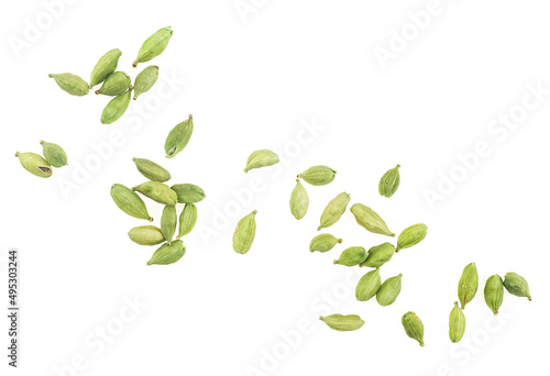 Foto Green cardamom seeds isolated on a white background, top view