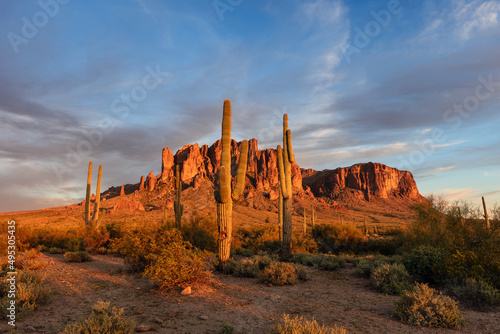 Sunset in the Superstition Mountains at Lost Dutchman State Park, Arizona photo