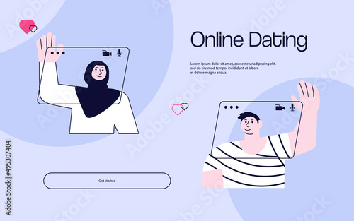 Landing web page template of virtual dating on video call