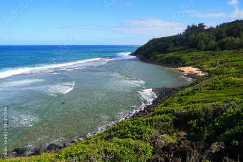 Ka Lae Amana lagoon next to Larson's Beach on the North Shore of Kauai island in Hawaii, United States photo