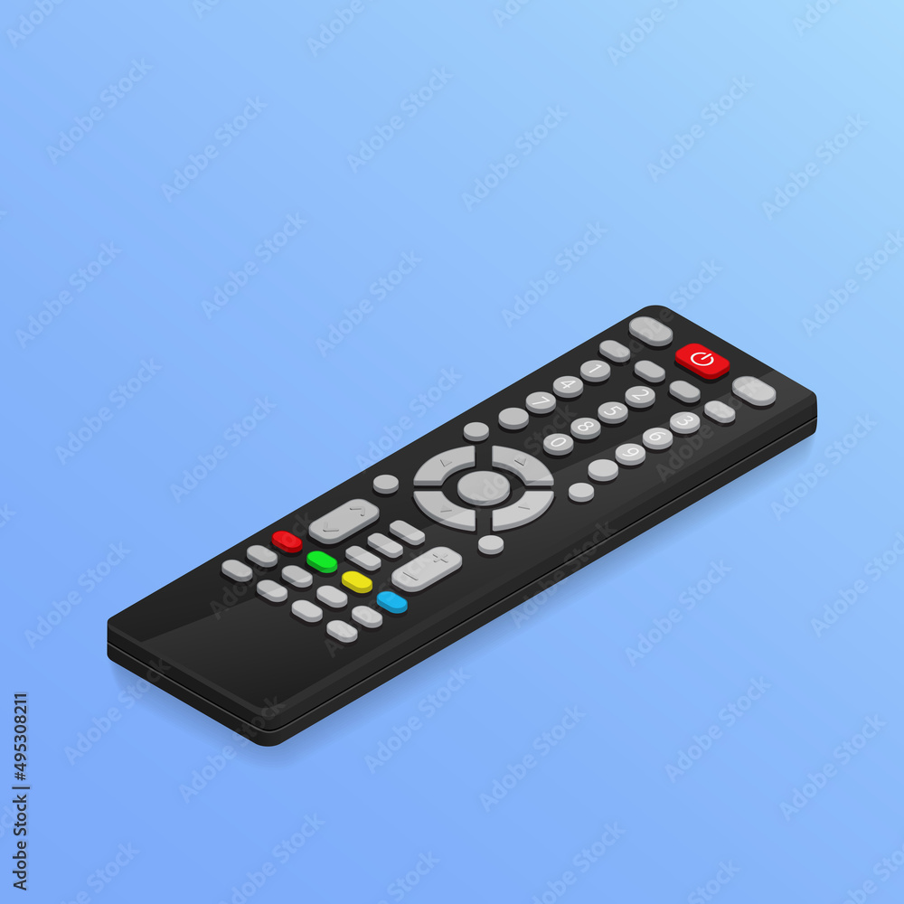 The black remote control of TV on blue background. The black remote control of TV on blue background.